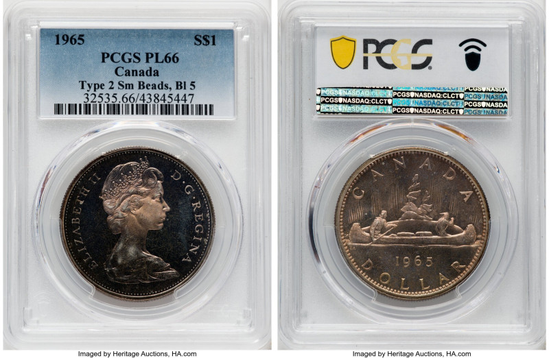 Elizabeth II Prooflike Dollar 1965 PL66 PCGS, Royal Canadian mint, KM64.1. Type ...