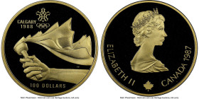 Elizabeth II gold Proof "Winter Olympic Games" 100 Dollars 1987 PR69 Ultra Cameo NGC, Royal Canadian mint, KM158. 1988 Calgary Olympics. HID0980124201...
