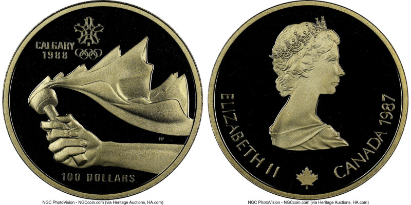 Elizabeth II gold Proof "Winter Olympic Games" 100 Dollars 1987 PR69 Ultra Cameo...