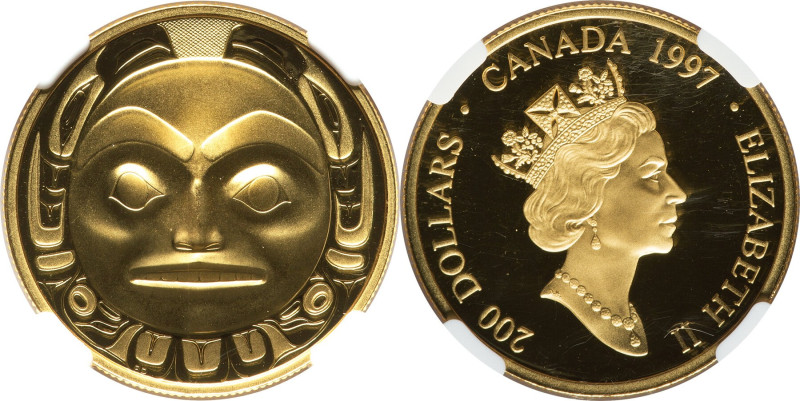 Elizabeth II gold Proof "Haida Mask" 200 Dollars 1997 PR70 Ultra Cameo NGC, Roya...