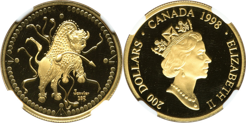 Elizabeth II gold Proof "White Buffalo" 200 Dollars 1998 PR69 Ultra Cameo NGC, R...