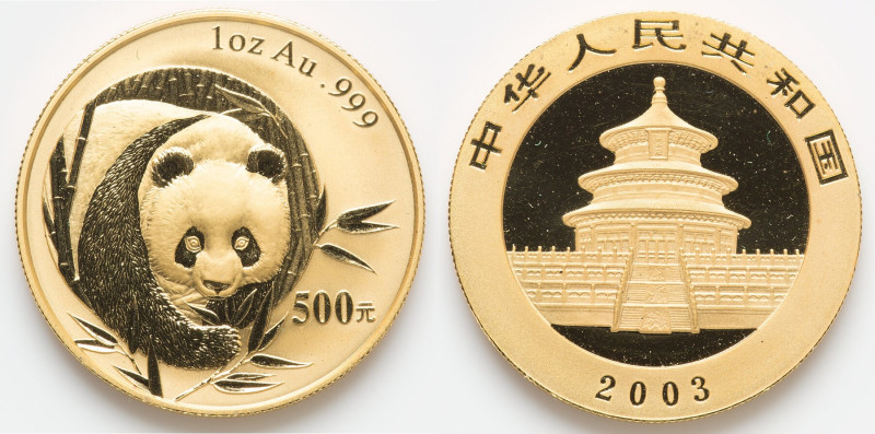 People's Republic gold "Panda" 500 Yuan (1 oz) 2003 UNC, KM1474. AGW: 0.9999 oz....