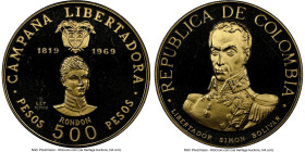 Republic gold Proof "Battle of Boyaca" 500 Pesos 1969-B PR64 Ultra Cameo NGC, Bogota mint, KM241. HID09801242017 © 2023 Heritage Auctions | All Rights...