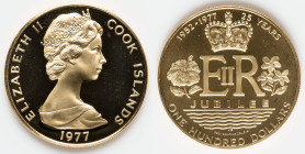 Elizabeth II gold Proof "Silver Jubilee" 100 Dollars 1977-FM UNC, Franklin mint, KM19. AGW: 0.2778 oz. HID09801242017 © 2023 Heritage Auctions | All R...