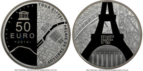 Republic silver Proof "UNESCO Seine Banks - Eiffel Tower Chaillot" 50 Euro 2014 PR69 Ultra Cameo NGC, Paris mint, KM2142. Mintage: 500. Sold with orig...