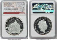 Elizabeth II silver Proof "Britannia with Lion" 5 Pounds (2 oz) 2021 PR70 Ultra Cameo NGC, Royal Mint, KM-Unl. Graded Presentation Mintage: 600. First...