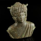 Roman Bronze Bust Balsamarium
2nd-3rd century CE
Bronze, 120 mm
Bronze Balsamarium in form of a bust of an african man with dreadlocks. Complete an...