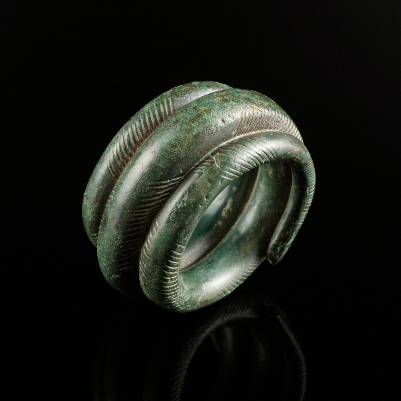 Late Bronze Age Ring
10th-8th century BCE
Bronze, 41 mm
Massive cast. Decorat...