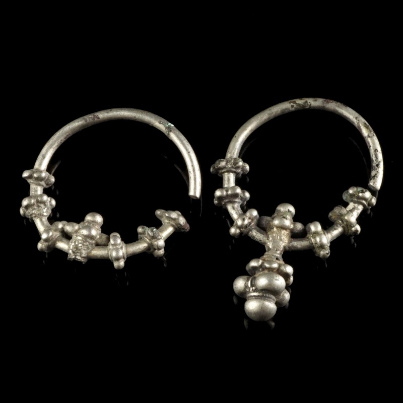 Byzantine Pair of Silver Earrings
12th-15th century CE
Silver, 48 mm, 19,20 g ...
