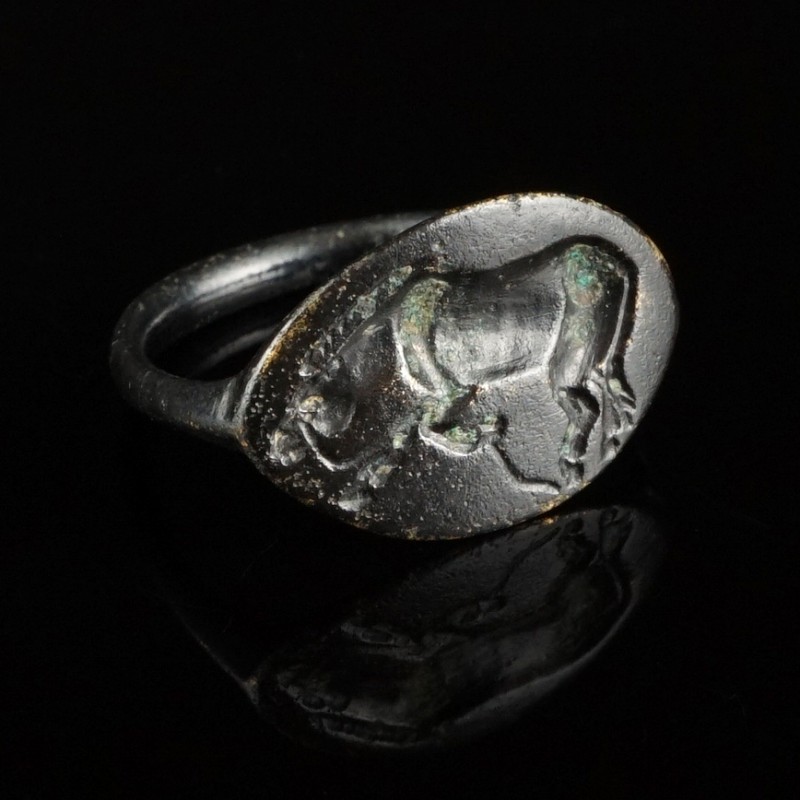 Greek Bronze Signet Ring
3rd-1st century BCE
Bronze, 22 mm, 19 mm internal dia...