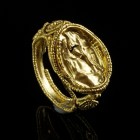 Roman Gold Ring
4th-5th century CE
Gold, 24 mm, 18 mm internal diameter, 4,81 g
Intact and wearable. Decorated by twisted wires and spirals at the ...