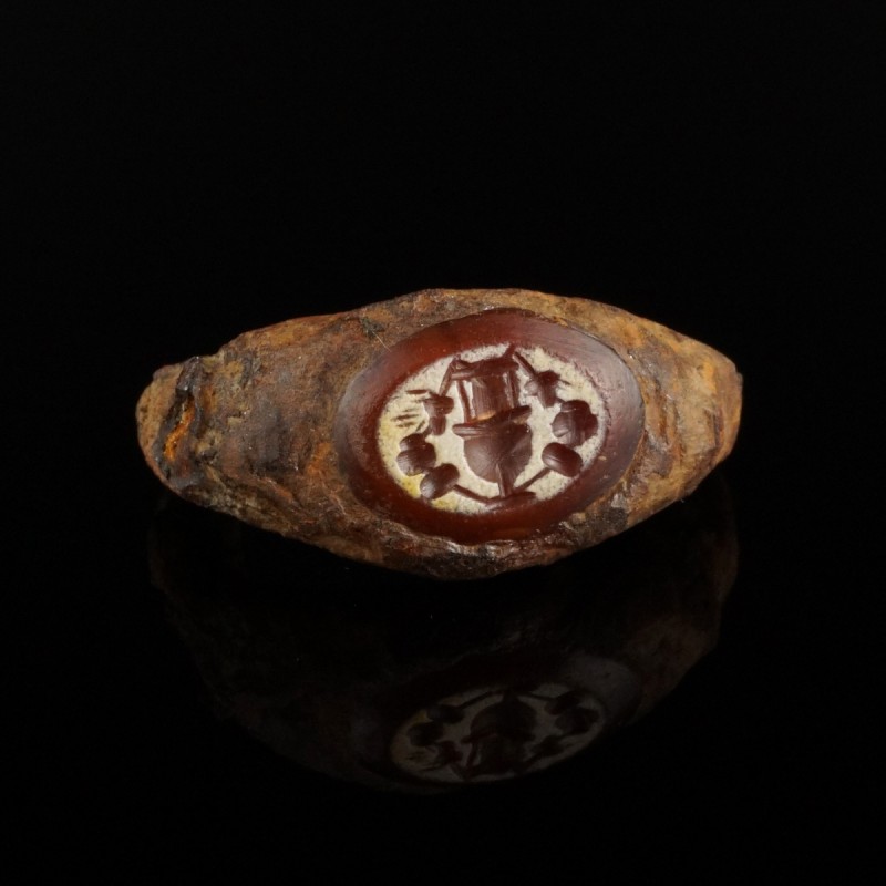 Roman Intaglio Ring
1st-3rd century CE
Iron, Carnelian, 23 mm
Intact intaglio...