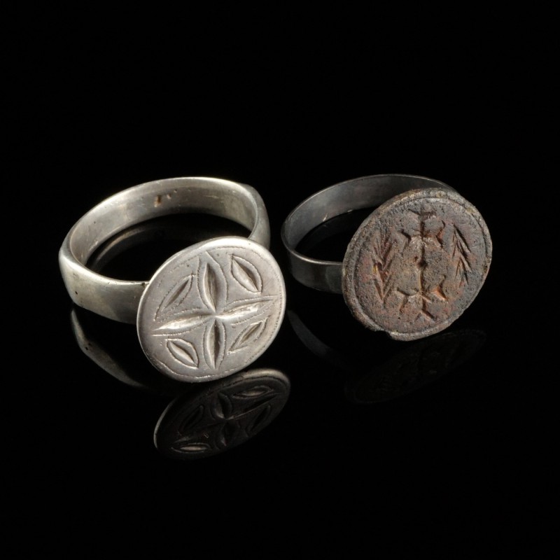 2 Byzantine Rings
6th-10th century CE
Silver/Bronze, 22-28 mm, 21 mm internal ...