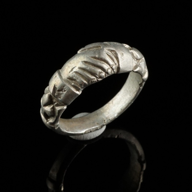 Medieval Fede Ring
14th-16th century CE
Silver, 21 mm, 17 mm internal diam.
S...