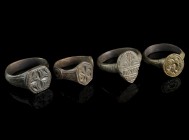 4 Bronze Rings
6th-10th century CE
Bronze, 21-25 mm
Intact and wearable.
Very fine condition.
Ex. Coll. M.D., acquired at the european art market...
