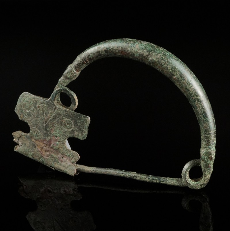 Greek Bow Fibula
6th-4th century BCE
Bronze, 103 mm
Intact. Ornamented pin-ho...