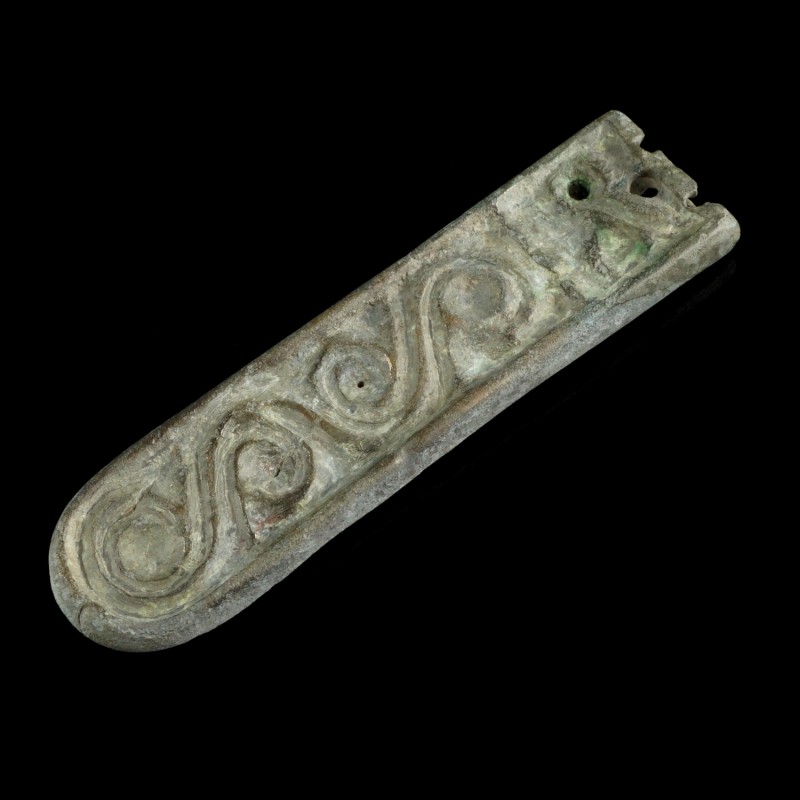 Avar Strap End
8th century CE
Bronze, 71 mm
Intact. Ornaments on both sides....