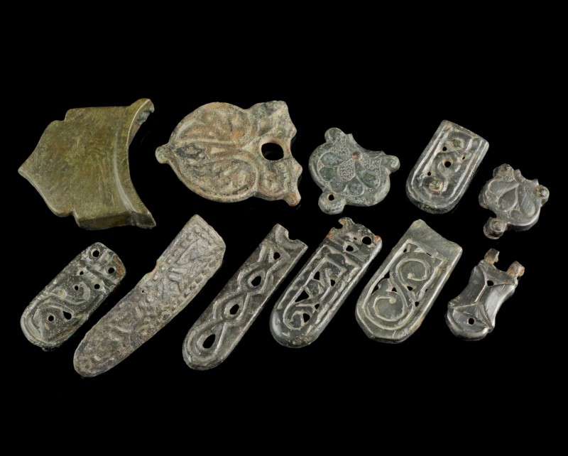 Avar/Byzantine Belt Mounts
8th-12th century CE
Bronze, 16-40 mm
11 ornamented...