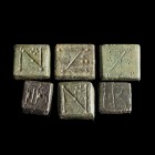 Byzantine Bronze Weights
8th-14th century CE
Bronze, 10-13 mm
Fine engraved.
Excellent condition.
Ex. Coll. M.D., acquired at the european art ma...