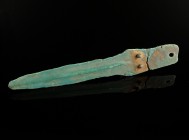 Bronze Age Dagger
18th-15th century BCE
Bronze, 118 mm
Two existing rivets to mount the handle.
Fine decoration. Crack on the handle.
Ex. Coll. A...