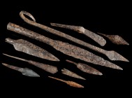 Iron Projectiles and Tools
Roman-Medieval
Iron, 27 cm (Spear Head)

Fine condition. Corroded surface.
Ex. Coll. M.C., acquired at the european ar...