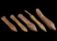 5 Medieval Crossbow Bolts
13th-15th century CE
Iron, 65-98 mm

Fine condition. Rusted surface.
Ex. Coll. M.W., acquired at the austrian art marke...