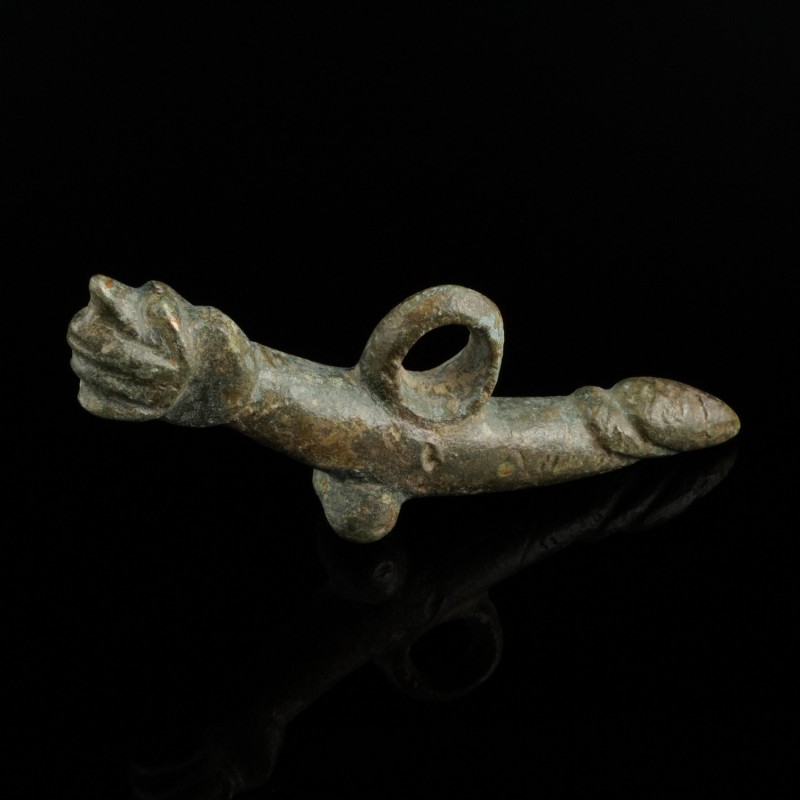 Roman Phallic Amulet
1st-3rd century CE
Bronze, 63 mm
Intact and wearable. Sh...