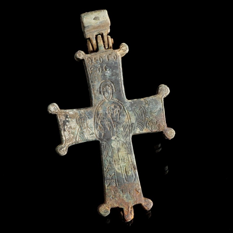 Byzantine Reliquary Bronze Cross/Encolpion
10th-12th century CE
Bronze, 102 mm...