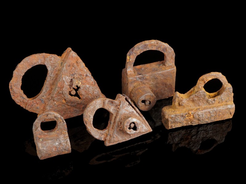 5 Medieval Iron Padlocks
13th-16th century CE
Iron, 30-68 mm

Fine condition...
