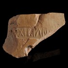 Roman Legion Brick Fragment
2nd-3rd century CE
Clay, 21 cm
Tegula fragment with a stamp of the Legio XII(?).
Fine condition.
Ex. Coll. L.K., acqu...