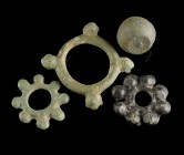 Miscellaneous 
Celtic/Roman
Bronze, 18-44 mm
Three celtic bronze rings and one roman/byzantine weight.
Fine condition.
Ex. Coll. M.D., acquired a...