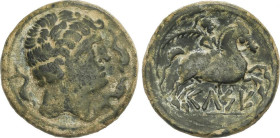 Celtiberian Coins
As. 120-50 a.C. CELSE (VELILLA DE EBRO, Zaragoza). Anv.: Cabeza masculina a derecha, rodeada por tres delfine. Rev.: Jinete con pal...