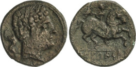 Celtiberian Coins
As. 120-20 a.C. SECAISA (BELMONTE, Zaragoza). Anv.: Cabeza barbada a derecha, detrás leona. Rev.: Jinete con insignia con águila a ...