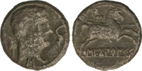 Celtiberian Coins
As. 120-30 a.C. SECOBIRICES (SAELICES, Cuenca). Anv.: Cabeza masculina a derecha, delante delfín, detrás palma y debajo letra ibéri...