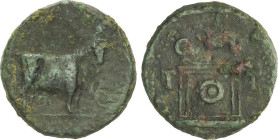 Celtiberian Coins
Semis. 14-36 d.C. ÉPOCA DE TIBERIO. TARRACO. Anv.: Toro a derecha. Rev.: Ara, alrededor C.V.T.T. 5,12 grs. AE. Pátina. AB-2377. MBC...