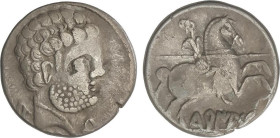 Celtiberian Coins
Denario. 120-20 a.C. TURIASO (TARAZONA, Zaragoza). Anv.: Cabeza grande barbada a derecha con letras ibéricas Ca, S y Tu. Rev.: Jine...