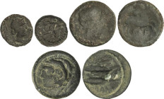 Celtiberian Coins
Lote 3 monedas Cuadrante y As (2). CESE, GADES y OSET. AE. Cuadrante Oset (Cabeza masculina diademada a derecha y reverso Genio de ...