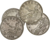 Peseta Period
Provisional Government and I Republic
Lote 4 monedas 2 Pesetas. 1870 (*18-70, 73, 74 y 75). S.N.-M y D.E.-M. A EXAMINAR. MBC- a MBC.