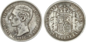Peseta Period
Alfonso XII
1 Peseta. 1876 (*18-76). D.E.-M. Pátina. MBC.