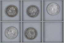Peseta Period
Alfonso XII
Lote 5 monedas 2 Pesetas. 1879, 1881, 1882, 1883, 1884. Algunas estrellas no visibles. A EXAMINAR. MBC- a MBC+.
