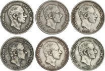 Peseta Period
Alfonso XII
Lote 6 monedas 50 Centavos de Peso. 1880 al 1885. MANILA. Todos los años. Destacan 1880 y 1884. A EXAMINAR. MBC- a MBC.