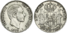 Peseta Period
Alfonso XII
50 Centavos de Peso. 1885. MANILA. (Oxidaciones limpiadas). MBC+/EBC-.