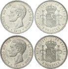 Peseta Period
Alfonso XII
Lote 2 monedas 5 Pesetas. 1877 y 1878 (*18-77, 78). D.E.-M. MBC+.