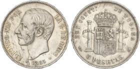 Peseta Period
Alfonso XII
5 Pesetas. 1885 (*18-85). M.S.-M. (Leves golpecitos). EBC-.