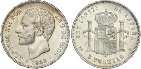 Peseta Period
Alfonso XII
5 Pesetas. 1885 (*18-87). M.S.-M. (Golpecitos). Ligera pátina. MBC+.