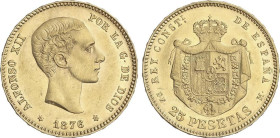 Peseta Period
Alfonso XII
25 Pesetas. 1876 (*18-76). D.E.-M. Parte de brillo. (Golpecitos y rayitas). EBC.