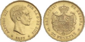 Peseta Period
Alfonso XII
25 Pesetas. 1877 (*18-77). D.E.-M. (Leves golpecitos). EBC.