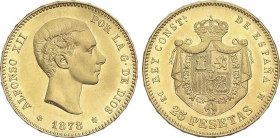 Peseta Period
Alfonso XII
25 Pesetas. 1878 (*18-78). D.E.-M. Brillo original. (Leves rayitas). EBC-.