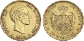 Peseta Period
Alfonso XII
25 Pesetas. 1878 (*_-_). D.E.-M. 8,02 grs. (Probablemente ha estado en aro). MBC+.
