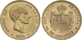 Peseta Period
Alfonso XII
25 Pesetas. 1878 (*18-78). D.E.-M. (Rayitas). MBC+.